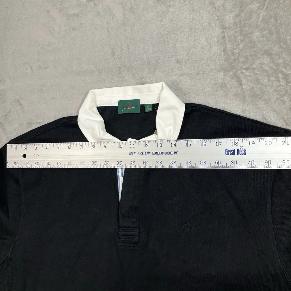 J CREW Rugby Polo Shirt Mens XL Striped placket Black Preppy Blokecore